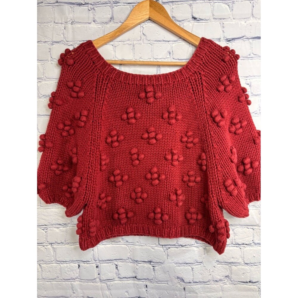 Callahan Cheri Red Cottagecore Twee Casual Boho Wide Scoop Neck Sweater L
